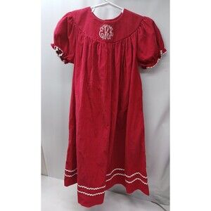 Vintage Smocked A Lot Red Dress Corduroy Embroidery Size 6